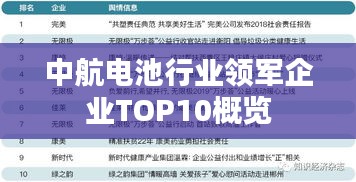 中航电池行业领军企业TOP10概览