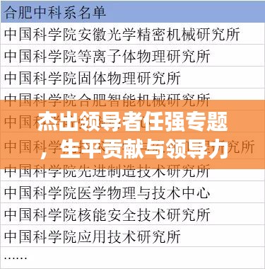 杰出领导者任强专题，生平贡献与领导力的深度解析