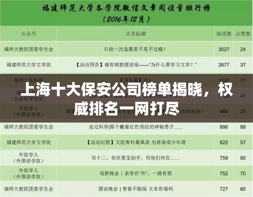 上海十大保安公司榜单揭晓，权威排名一网打尽