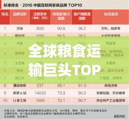 全球粮食运输巨头TOP10榜单揭晓