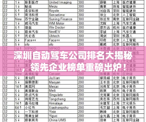 深圳自动驾车公司排名大揭秘，领先企业榜单重磅出炉！