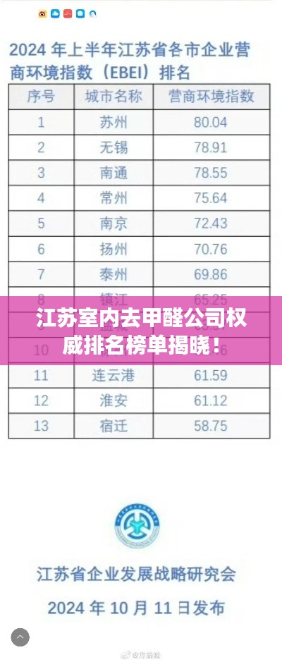 江苏室内去甲醛公司权威排名榜单揭晓！