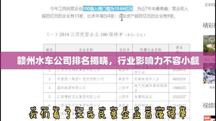 赣州水车公司排名揭晓，行业影响力不容小觑
